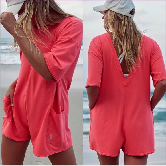 Free People Pants - Free People Hot Shot Tee Romper In Electric Sunset. NWOT! Sz S, M, L